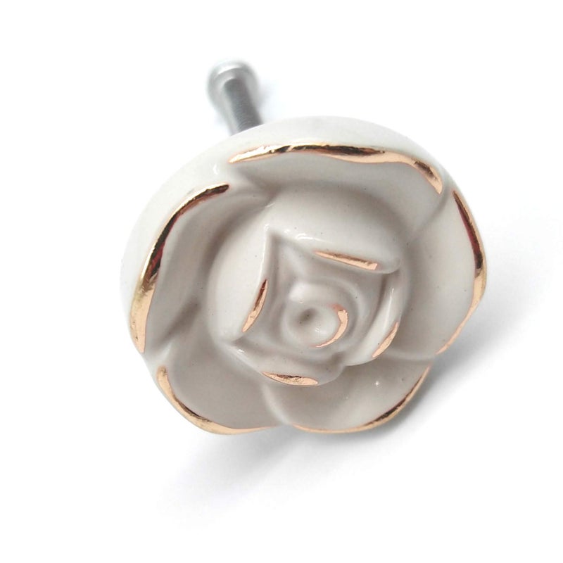 Joyindecor Antique Rose Flower Cabinet Knobs, Vintage Kitchen Shabby Chic Zinc Alloy White Drawer Pull Handles for Dresser Vanity Nightstand Cupboard Wardrobe, 8 Pack (Golden Line) - Image 4